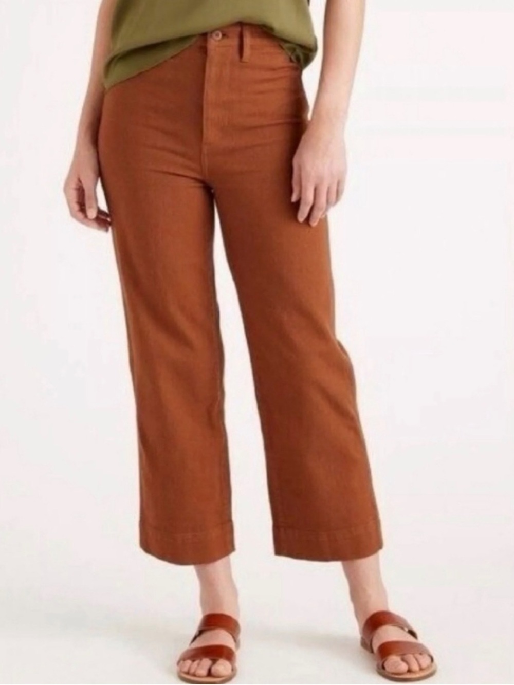 Quince Rust Color Cotton Twill Wide Leg Cropped Pants Size 25